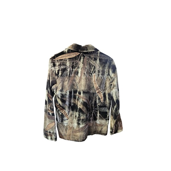Chicos Design Women's Embroidered Leaf Tie Dye Cotton Jacket Brown Tan Size M - Picture 4 of 5